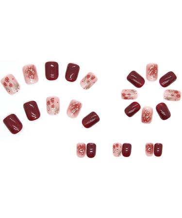 SINLOV Short Nude Red Gradient French Fake Nails Square Rose Flower False Nails Glossy Press on Nails Ballerina Acrylic Full Cover Nails for Women and Girls - Buy Online on GoSupps.com