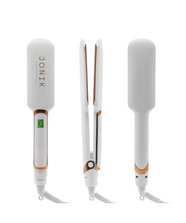 Professional Hair Straightener and Curler by JONIK BEAUTY AND FASHION. Infrared Technology Ceramic Tourmaline-Coated Plates Flat Iron. White Glossy Finish!