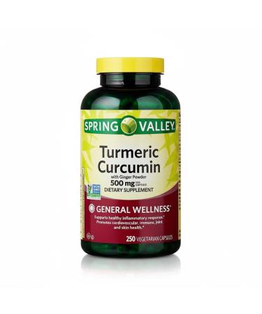 Turmeric Curcumin Supplement with Organic Ginger Powder 500 mg Tumeric Capsules 250 Vegetarian Count.