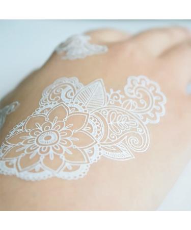 White Lace Temporary Tattoos for Women - 12 Sheets Jewelry Designs | Realistic, Waterproof Fake Stickers for Bride, Wedding & Teens - Buy Online on GoSupps.com