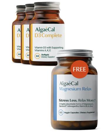 ALGAECAL 4-in-1 Vitamin D3 K2 Complete - ADK Vitamin Supplement for Immune Support & Bone Health Whole Body Wellness 3 Month Supply + Free Magnesium Relax (60 caps)