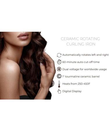 Amira Beauty Automatic Curling Iron - 1" Tourmaline Ceramic Curler Wand with Digital Display Adjustable Temps 250-450 Dual Voltage & Auto Shut Off - Teal Color - Buy Online on GoSupps.com