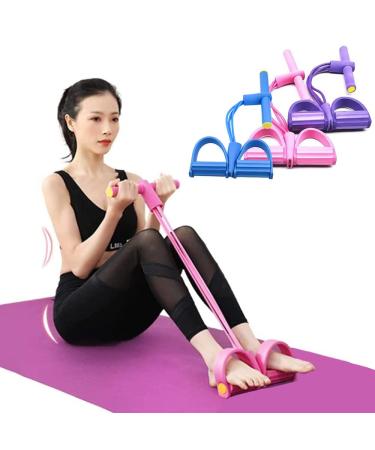 Multifunction Resistance Training 4 Tube Pedal Resistance Band Sit-up Pull Rope Fitness Pedal Exerciser Tension Rope Sport Trainer Equipment for Legs Fitness Arm Leg Slimming Training pink