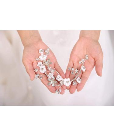 Deniferymakeup Silver Bridal Hair Piece Pearl Hair Vine Wedding Floral Hair Piece Women Leaf and Flower Headband Rhinestones Wedding Hair Accessories - Buy Online on GoSupps.com