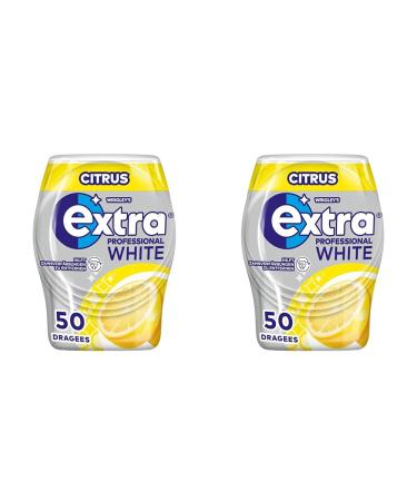 Extra Professional White Citrus sugar -free chewing gum can with 50 dragees for fresh breath (pack with 2) Citrus 50 pieces (2 -pack)