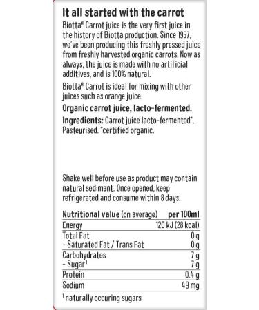 Biotta - Naturals - Carrot Juice - 500ml - Buy Online on GoSupps.com