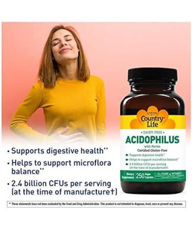 Country Life Acidophilus with Pectin - 250 Vegan Capsules for Digestive Health - Buy Online on GoSupps.com