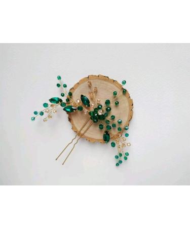 Denifery Emerald Gold Bridal Hair Pin | Green Hair Clip Wedding Accessory - Buy Online on GoSupps.com