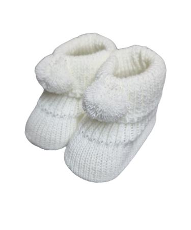 Royal Icon Newborn Baby Booties 0-3 Months Baby Boys Girls Pom Pom Booties Adorable Warm Soft Stylish Bootees Ideal for Indoor and Outdoor Use RI408 3 Months White Ri377