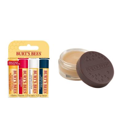Burt's Bees Natural Lip Balms gift set 1 -pack (1 x 4 pieces) & 100 percent natural intensive lip care for night 7.08 g bundle with intensive lip care