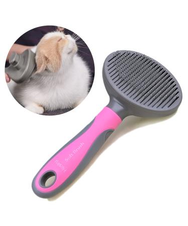 Hesiry Cat Brush Pet Soft Shedding Brush, Removes Loose Undercoat Gently, Pet Slicker Brush for Matted and Tangled Hair with Self Cleaning Button Pink