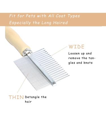 Dog Cat Pet Double-Sided Grooming Brush with Wooden Handle Stainless Steel Tooth - Buy Online on GoSupps.com
