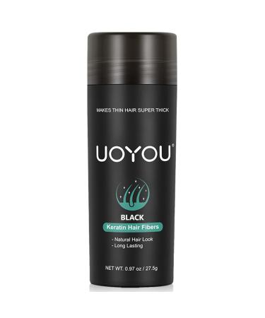 UOYOU BLACK Hair Fibres for Thinning Hair 27.5g Bottle | Undetectable & Natural Keratin Hair Fibers Concealer for Hair Loss for Men and Women | Hair Building Fibres Powder BLACK 27.50 g (Pack of 1) Black