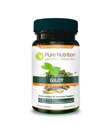Pure Nutrition Giloy Supplement Made with Giloy Stem Extract Leaf Extract & Stem Powder | Equivalent to 5200mg Giloy Powder | Antioxidant and Immune Support. (Non GMO | Once Daily | 60 Capsules 60 Count (Pack of 1)