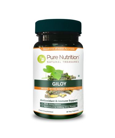 Pure Nutrition Giloy Supplement Made with Giloy Stem Extract Leaf Extract & Stem Powder | Equivalent to 5200mg Giloy Powder | Antioxidant and Immune Support. (Non GMO | Once Daily | 60 Capsules 60 Count (Pack of 1) - Buy Online on GoSupps.com