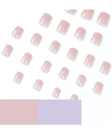 French False Nails Extra Short - 24 Pcs Short Square Full Cover Press on Nails - Cute Purple Nude Acrylic Fake Nails for Women & Girls - Buy Online on GoSupps.com