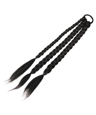 MAGICLULU to weave decorate Hair piece three shares synthetic braided ponytail extension elastic hair bands ponytail hairpiece band girl braided wigs wig High temperature wire 45X6CM Black