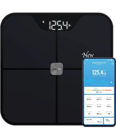 iHealth Nexus PRO Digital Bathroom Scale with Smart Bluetooth APP to Monitor Body Weight, Body Fat Scale,BMI,Muscle Mass,Composition Health Analyzer- Weighing Up to 400lb for People - Black