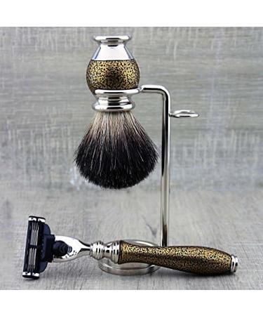 Buy 4Pc Men's Shaving Kit - 3 Edge Razor Black Badger Hair Brush Stand & Alum Pencil | Perfect Grooming Set for Men - International Shipping - Buy Online on GoSupps.com