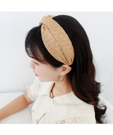 Raffia Rattan Wide Headband for Women - Bohemian Summer Hair Accessory in Brown - Buy Online on GoSupps.com