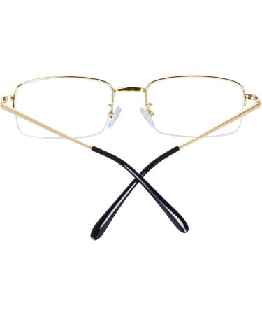 Half Frame Reading Glasses for Men & Women - Metal Rectangular Frame Spring Hinge Glasses Strap Gold 2.5 Diopters - Buy Online on GoSupps.com
