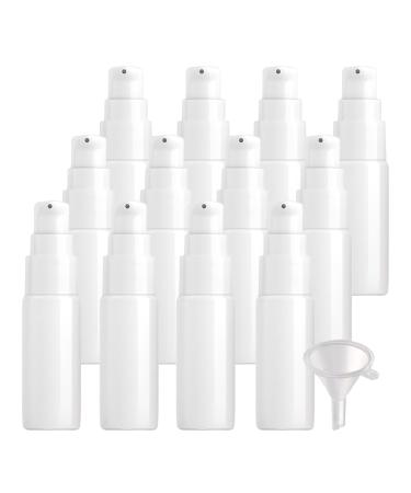 ZEOABSY 12 Pieces 20 ml White Lotion Bottles with White Pump 20ml Empty PET Plastic Lotion Pump Bottle Cosmetic Gel Travel Container for Cosmetic Make up Cleaning + 2 x Funnel White 20ml