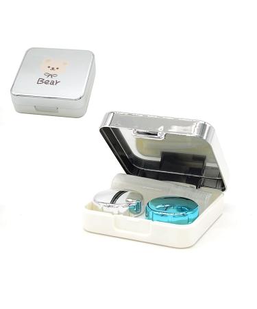 Contact Lens Case Classic Travel and Home Container with Mirror Tweezers Stick Connector and Solution Bottle 2 Pack