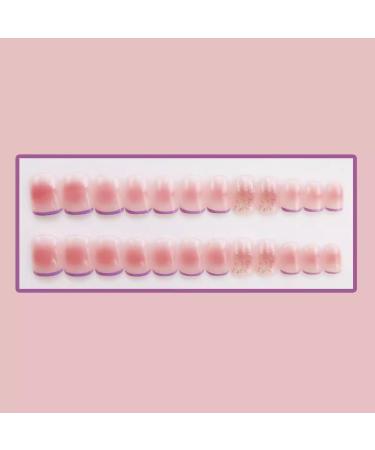 French Tip Press on Nails - Short Round Press On Nails Powder blusher purple false nail French fine flash press on nails Acrylic False Nails Cute Artificial Nails - Buy Online on GoSupps.com