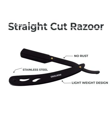 Merteno Professional Straight Edge Razor with 100 Shark Blades - Stainless Steel Men's Manual Shaver for Close Shaving (Black) - International Shipping Available - Buy Online on GoSupps.com