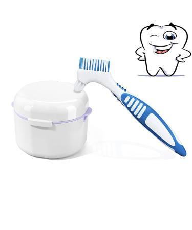 Dental prosthesis box with sieve dentures case set denture box denture dental box prostheses cleaner brushes denture case for false teeth storage cleaning (white)
