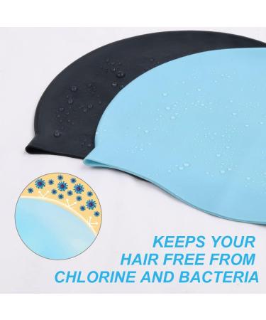 Flintronic Silicone Bathing Cap for Long Hair - Waterproof Hypoallergenic Unisex Swimming Cap (Black & Blue) | International Shipping - Buy Online on GoSupps.com