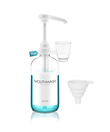 Oylik mouthwasher for bathrooms glass mouthwasher with cup holder and pump 480 ml refillable transparent mouthwash container with funnel and label 1 piece