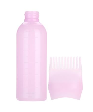 AZMUDE Hair Oil Bottle 160ml Hair Dyeing Brush Bottle Plastic Hair Color Oil Comb Applicator Tool with Scale for Hair Dye Coloring (Pink)