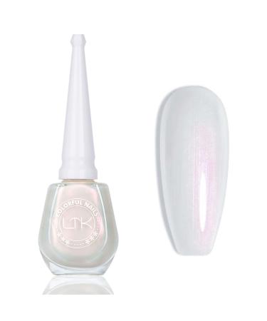 White Nail Polish - Pearl Nail Polish - White Pearl Glitter Nail Polish Reflect Pink Shimmer Flash - High Glossy Shine Long Lasting No Need UV Long Lasting DIY Manicure Nail Art