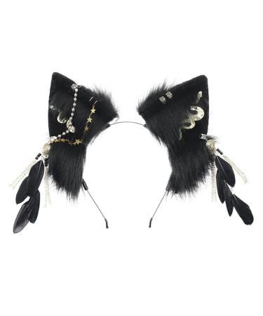 hgnxa Furry Foxes Ears Cats Girls Cosplays Hair Accessories Cute Plush Ear Headband Feathers l Decorations Role Playing Black