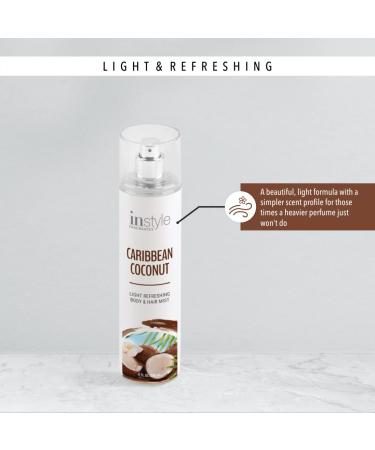 Instyle Fragrances Caribbean Coconut Body & Hair Mist | 8 Fl Oz Spray Bottle | Vegan, Paraben & Phthalate Free - Buy Online on GoSupps.com