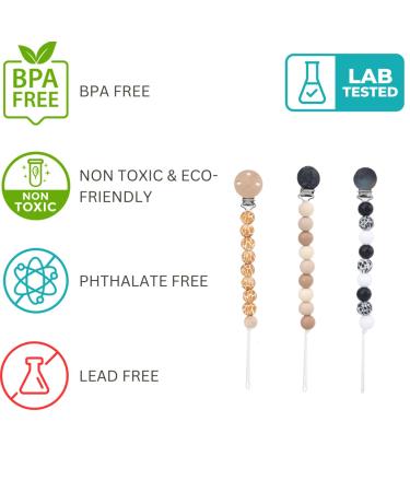 Minkii Silicone Pacifier Clips in Neutral Tones for Boys and Girls - Baby Girl and Boy Pacifier Clip Set - Buy Online on GoSupps.com