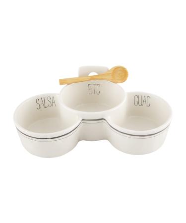 Mud Pie Bistro Salsa and Guacamole Dip Bowl Set, 3.75" x 10" Triple Dip