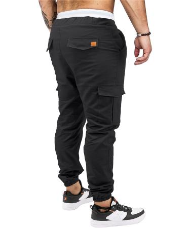 OUTSON Mens Fashion Cargo Joggers Sweatpants Trousers - Black Medium - Buy Online on GoSupps.com