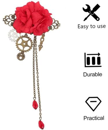 Steampunk Hair Clip Vintage Gothic Flower Hairpins Gothic Hair Clip Punk Hair Barrettes Cosplay Costume Hair Accessories for Women red - Buy Online on GoSupps.com