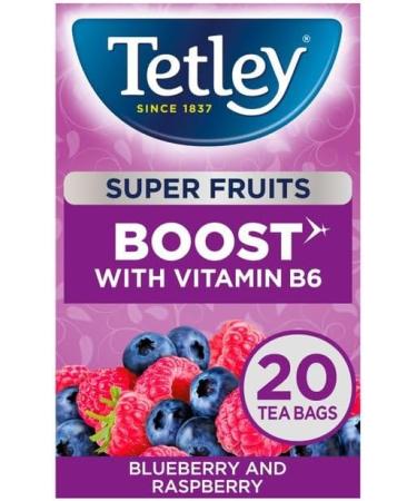 Tetley Super Fruit Tea Boost Blueberry & Raspberry Tea Bags 20 per pack (3 Pack Bundle) - Buy Online on GoSupps.com