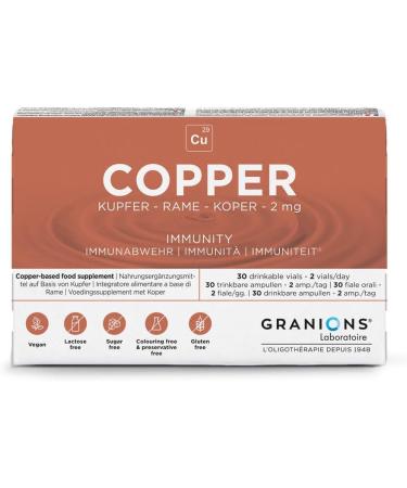 Granions COPPER 2 mg - 30 ampoules 15 days - Immunity - Antioxidant - Support of joints and tendons - 2 mg of copper - Made in France - Buy Online on GoSupps.com