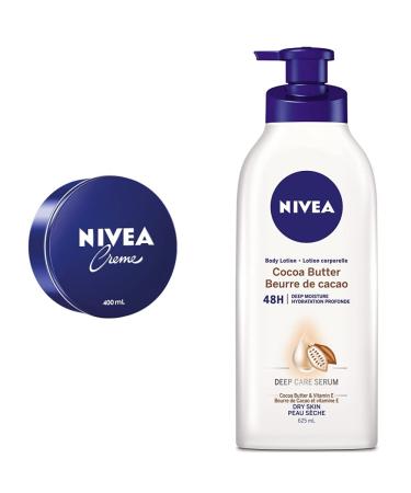 NIVEA Creme All Purpose Moisturizing Cream + NIVEA Cocoa Butter Body Lotion Bundle for Face Hand and Body