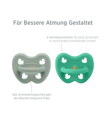 Hevea Natural Rubber Pacifier - Jaw-Friendly Design 3-36 Months | Hygienic One-Piece Soft & Durable - 2-Pack (Dusty Mint & Green Mint) - Ideal for Newborns & Toddlers - Buy Online on GoSupps.com
