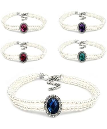 RayMinsino Pet Double Row Pearly Rhinestone Collar for Cats and Dogs Adjustable Necklace for Elegant Jeweled Dog Neck Collar Accessories XS Blue - Buy Online on GoSupps.com