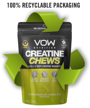 VOW Nutrition Creatine Chews 100 Flavoured Chews | Convenient & Tasty Creatine Monohydrate | Apple Mango & Lime Flavor | Informed Sports Approved - Buy Online on GoSupps.com