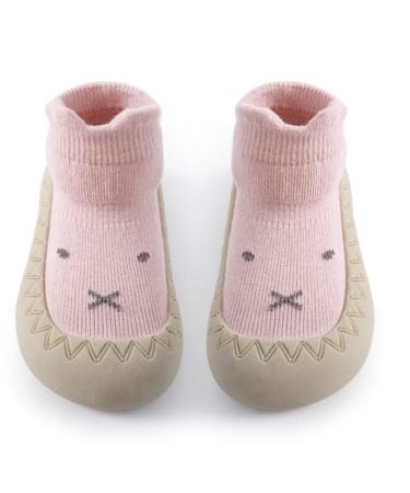 Toddler Sock Shoes Cute Baby First Walking Shoes Soft Sole with Grips for Boys Girls 18-24 Months Pink