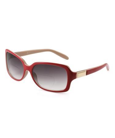 JM Classic Bifocal Reading Glasses Square Stylish Gradient Sunglasses Readers for Women Red 4.0 x
