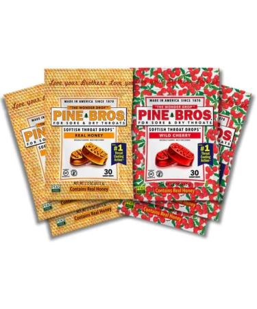 Pine Bros. Sore Throat Drops 30 Count 24 Bags- 12 Bags Wild Cherry 12 Bags Honey - Buy Online on GoSupps.com