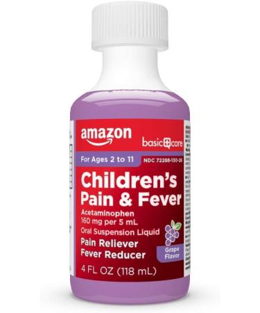 Amazon Basic Care Children's Pain and Fever Relief Oral Suspension - Grape Flavor, 4 fl oz - Buy Online on GoSupps.com